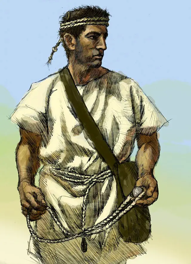 A depiction of a slinger from the Balearic islands