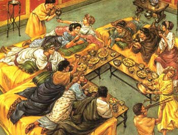 A scene of Romans enjoying vegetables