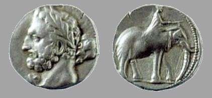 A silver coin with Hamilcar's face