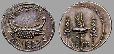 Denarius paid to the Legio III Cyrenaica by Mark Antony