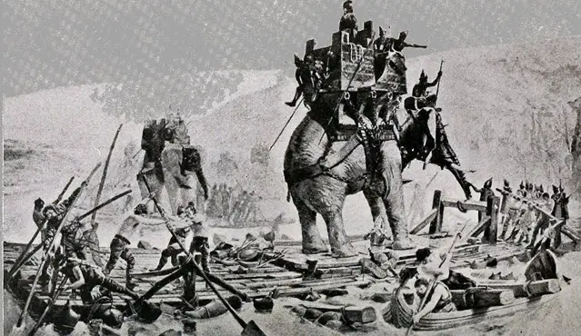 Hannibal Barca's troop crossing the Battle of Rhone