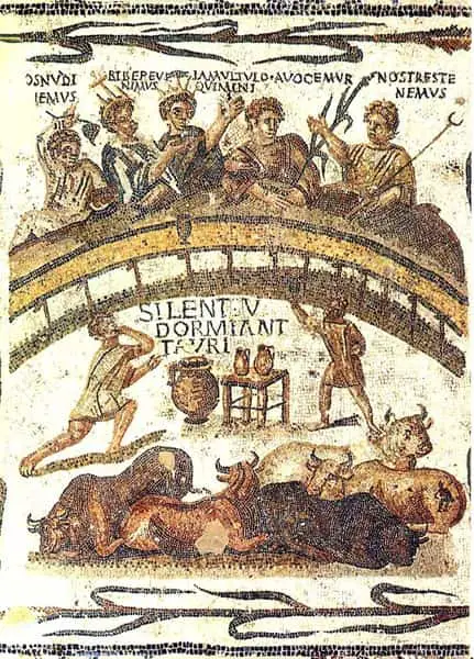 Ancient-Roman-image-with-Latin-Caption-Silence-Let-the-bulls-sleep
