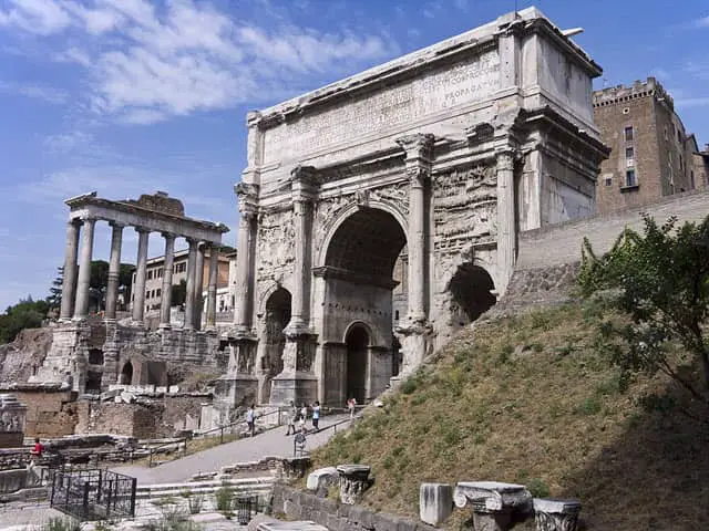 The Arc of Septimius Severus located in Rome, Italy