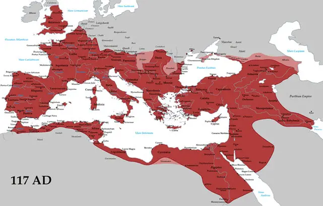 A map of the Roman Empire in 117 AD