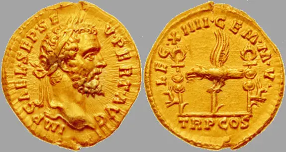 Both sides of the Roman Gold coin, Aureus