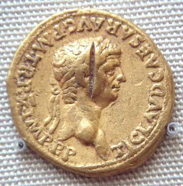 A gold coin made during Ancient Roman days