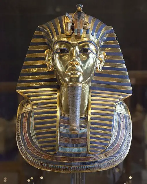 A golden mask of Egyptian Pharaoh Tutankhamun