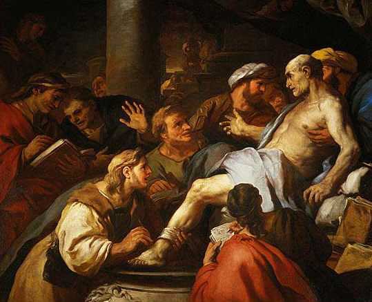 A painting from Ancient Rome depicting suicidal attempt