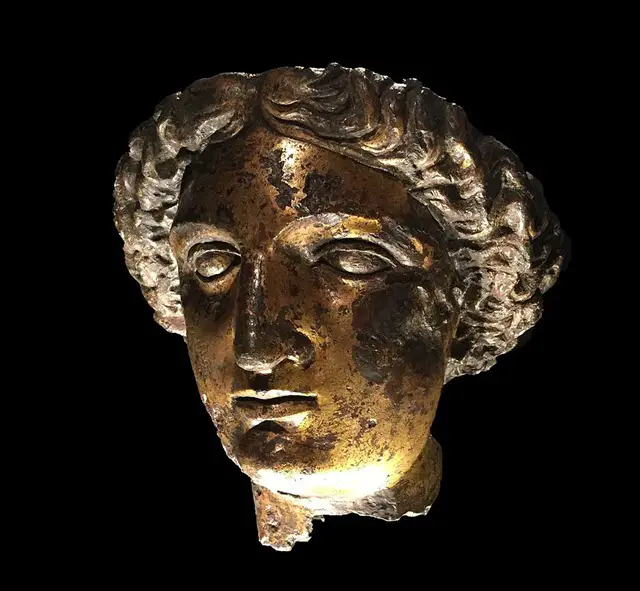 A photo of the Gilt bronze head of Goddess Sulis Minerva