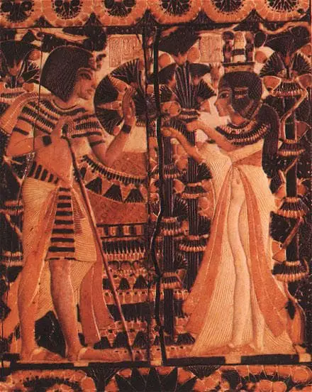 A scene depicting Ankhesenamun and Tutankhamun