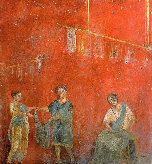 A scene depicting the process of Fulling in Ancient Rome