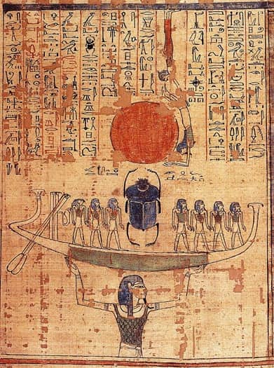 A depiction of one of the Ancient Egyptian Myth where Nun lifts the barque of the sun god Ra into the sky-min
