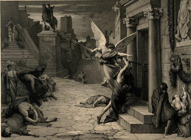 An image depicting a plague taking power over Ancient Romans