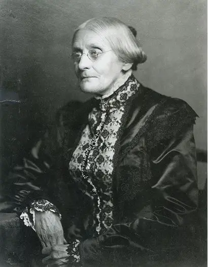 A black and white photo of Susan B. Anthony