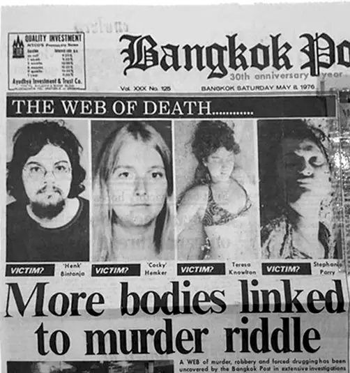 A news headline with the victims of Charles Sobhraj