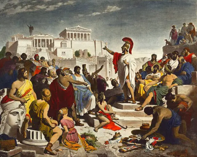 A portrait depicting the Athenian politician Pericles delivering his famous funeral oration - Athenian democracy