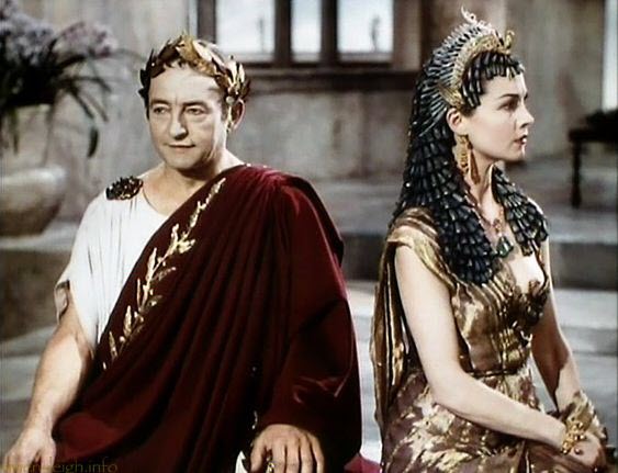 A depiction of Julius Caesar and Cleopatra in a movie