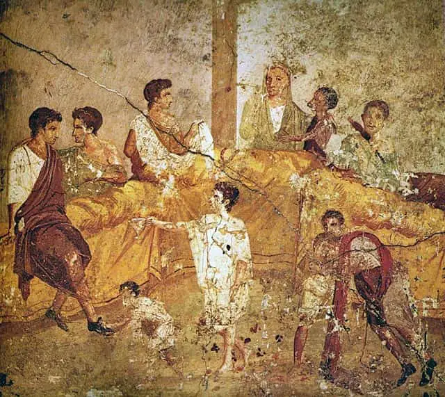 A portrait depicting Ancient Roman generational banquet