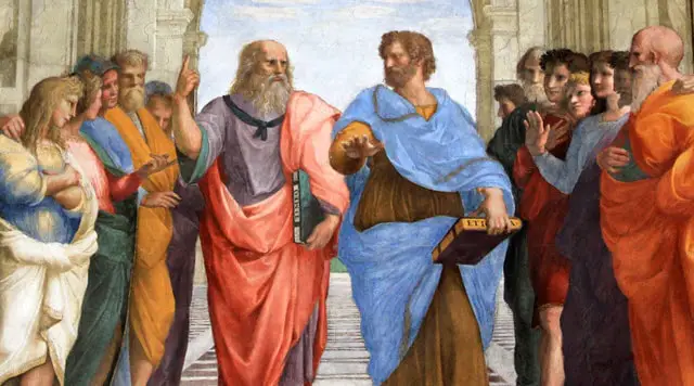 A portrait depicting Plato and Aristotle