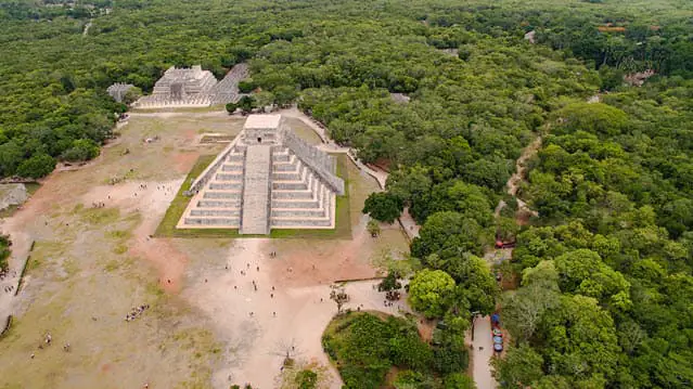 An aerial view of Chichen Itza - Mayan Architecture