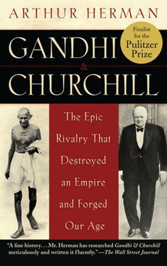 A cover of book  by Arthur Herman showing the relation between Winston Churchill and Gandhi