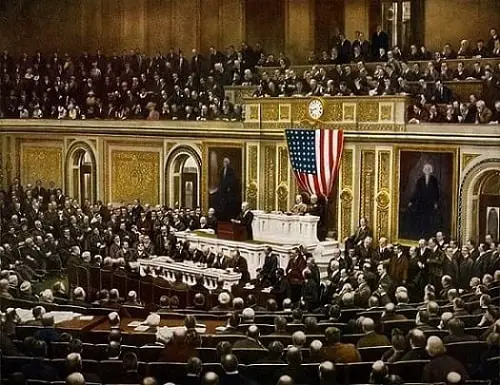President Woodrow Wilson asking Congress to declare war on Germany on April 2, 1917.