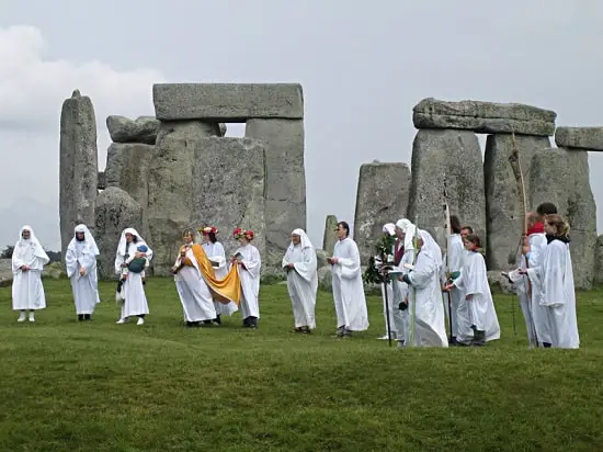 A group of Druids at Stonehenge in Wiltshire, England