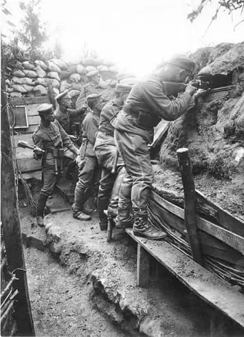 German soldiers fighting from a trench, Western Front, 1916