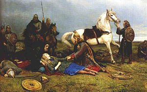 Hervor, dying at the Battle of the Goths and Huns