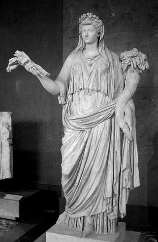 Livia Drusilla, standing marble sculpture, with wheat sheaf and cornucop