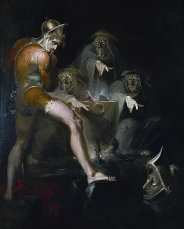 A portrait depicting Macbeth consulting Armed Head's Vision