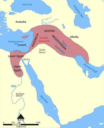 Map showing the location and extent of the Fertile Crescent