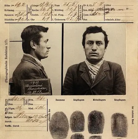 Mussolini police arrest on 19 June 1903, Switzerland