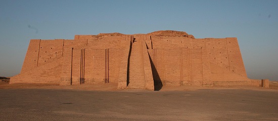 Partially reconstructed facade and the access staircase of the ziggurat