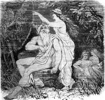 Rán pulls her net beside her husband Ægir as depicted by Friedrich Wilhelm Heine