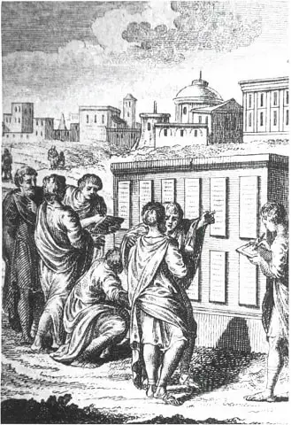 Roman civilians examining the Twelve Tables