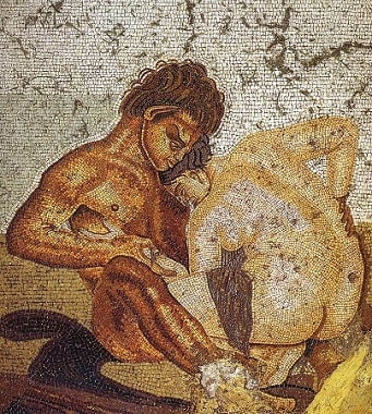 Satyr and nymph, mythological symbols of sexuality, from a bedroom in Pompeii    