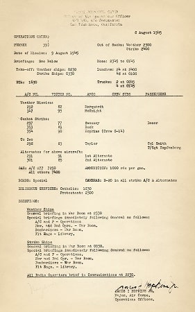Strike order for the Nagasaki bombing as posted 8 August 1945