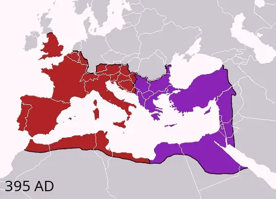The division of the Empire after the death of Theodosius I, 395 AD