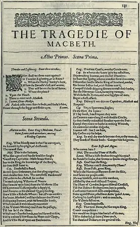 The first page of Shakespeare's Macbeth from the First Folio