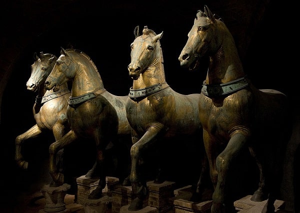 The four bronze horses that used to be in the Hippodrome of Constantinople, today in Venice