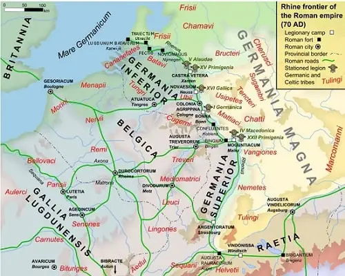 The location of the Batavi Roman territory