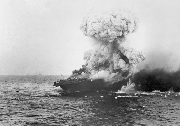 US Navy aircraft carrier Lexington destroyed