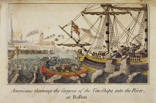 1789 engraving of the destruction of the tea