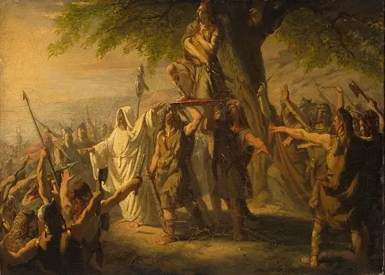 Brinno as leader of the Canninefates, raised on the shield by Barend Wijnveld