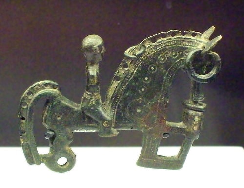 Bronze Celtiberian fibula representing a warrior