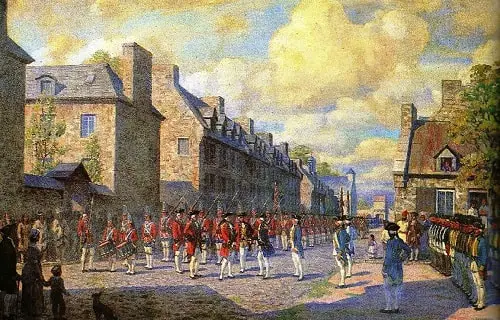 French authorities surrendering Montreal to British forces in 1760
