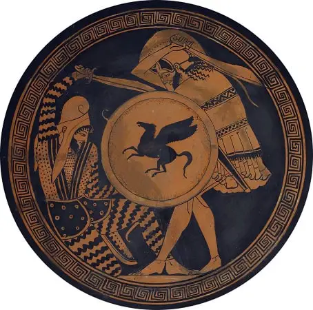 Greek hoplite and Persian warrior fighting each other