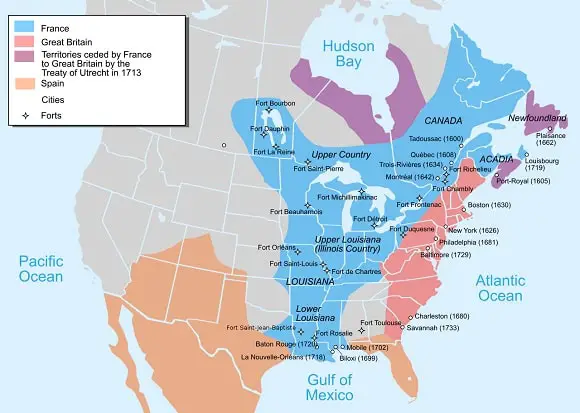 Map of the British and French settlements in North America in 1750