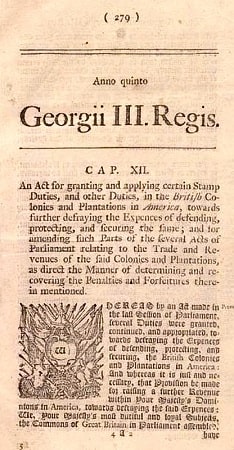 Printed copy of the Stamp Act of 1765